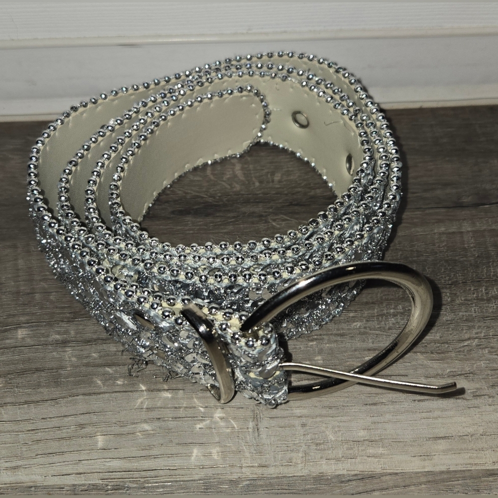 Silver Sequins Embellished Women's Belt, Adjustable 34-40 Inches, EUC